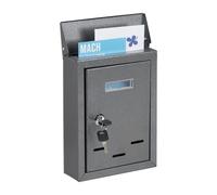 Relaxdays Buzón Pared Vertical, Placa para Nombre, Metálico, 2 Llaves, de Exterior, 26,5 x 19 x 6,5 cm, Estrecho, Gris, 90% Hierro 10% plástico