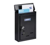 Relaxdays Buzón Pared Vertical, Placa para Nombre, Metálico, 2 Llaves, de Exterior, 26,5 x 19 x 6,5 cm, Estrecho, Negro