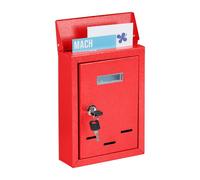 Relaxdays Buzón Pared Vertical, Placa para Nombre, Metálico, 2 Llaves, de Exterior, 26,5 x 19 x 6,5 cm, Estrecho, Rojo