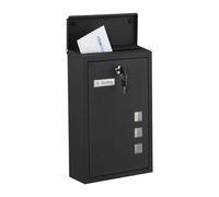 Buzón Relaxdays con Ventanas, (Alto x Ancho x Fondo): 40 x 25 x 11,5 cm, Hierro, 4 Llaves, buzón Vertical, Negro