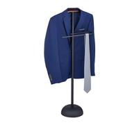 Relaxdays Caballero Aspecto de Madera Galán de Noche Hecho de Acero y MDF, para Chaqueta y Pantalón, 110 x 45 x 24 cm, Percha de Pie, Negro y Marrón