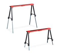 Relaxdays Caballete Trabajo, Set de 2, Altura Ajustable 12 Niveles, Carga hasta 150 kg, Plegable, Asa Transporte, Rojo