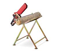 Relaxdays Caballete Leña con Soporte para Motosierra, Banco Cortar Madera, hasta 120 kg, Metal, 86 x 88 x 73 cm, Dorado