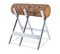 Relaxdays Caballete para Leña, Banco para Motosierras, Soporte Cortar Madera, Acero, 1 Ud., 81 x 75,5 x 81 cm, Plateado