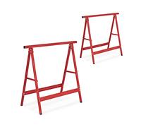 Relaxdays Caballete Plegable, Set de 2, 75 x 78 x 40 cm, Carga Máx. 100 kg, Borriquetas Plegables de Taller, Acero, Rojo