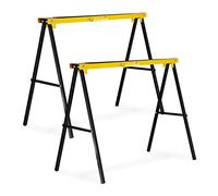 Relaxdays Caballete Plegable, Set de 2, 79 x 99,5 x 50 cm, Carga Máx. 125 kg, Obras, Taller, Acero, Amarillo y Negro, Tablero de Fibras