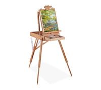 Relaxdays Caballete Portátil de Madera, para Adultos, Altura e Inclinación Regulables, Tablero XL con Cajón, Natural, 180 x 100 x 70 cm