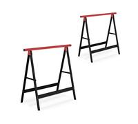Relaxdays Caballetes de Trabajo 74 x 78 x 40 cm Set de 2, Plegables, 100 kg, Borriquetas de Taller, Pintor, Negro y Rojo, Acero