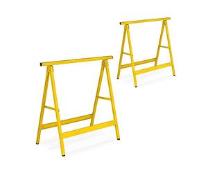 Relaxdays Caballetes de Trabajo Plegables en Set de 2, 100 kg, 74 x 78 x 40 cm, Borriquetas de Taller, Pintor, Amarillo