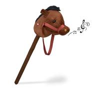 Relaxdays Caballito de Palo, Sonoro, Cabeza de Caballo Peluche y Plástico, Juguete para Niños, 68 cm de Alto, Marrón, Poliéster, 68 x 13 x 24 cm