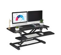 Relaxdays Cabezal Regulable en Altura Soporte de Monitor para Escritorio, Elevador Ordenador Sobremesa, con Balda para Teclado, 88 x 59 cm, Negro, Acero