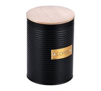 Relaxdays Cafetera, 1 Unidad, Metal, Tapa de bambú, HxD: 16 x 11 cm, Recipiente para café, Negro/Natural, Acero, Silicona, 16 x 11 x 11 cm