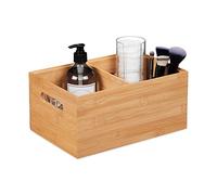 Relaxdays Caja Almacenaje Bambú 2 Compartimentos con Asas, Apilable, Pongotodo sin Tapa, Medidas: 14x30x20 cm, Natural, 14 x 30 x 20 cm