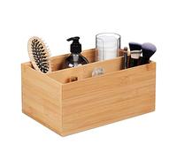 Relaxdays Caja Almacenaje Bambú 2 Espacios, Apilable, Robusta, Pongotodo, 14 x 30 x 20 cm Aprox, Cesto Madera, Natural
