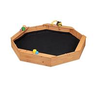 Relaxdays Caja Arenero Niños, Octogonal, 4 Bancos, con Forro, 22,5 x 160 x 160 cm, Cajón de Arena, Madera de Abeto, Natural