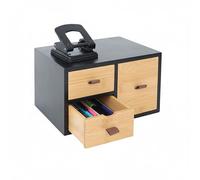 Relaxdays Caja bambú y MDF, 3 cajones, HBT: 15 x 25 x 20 cm, Organizador de Escritorio, Negro/Natural, Tablero de Fibras, Plástico