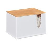 Relaxdays Porta Cotton Fioc Caja Bastoncillos de Algodón, Acrílico, Cajita con Tapa, Dispensador para Palitos Oídos, Blanco/Natural, Large