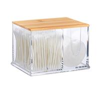 Relaxdays Wattestäbchenhalter Caja Bastoncillos de Algodón, Acrílico, Cajita con Tapa, Dispensador para Palitos Oídos, Transparente/Natural, Bambú, Large