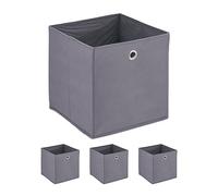 Relaxdays Caja Cajas Almacenaje con Asas Redondas en Set de 4, Cajones Plegables para Estanterías, 30 x 30 x 30 cm, Gris, Tela no Tejida