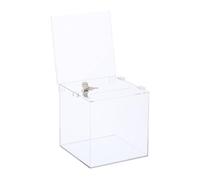 Relaxdays Caja Candado, Caja Dinero Donaciones y Tarjetas, Hucha Acrílico, HLP: 40,5x21x25 cm, Transparente, Plata