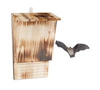 Relaxdays Caja Casa para Murciélagos, Refugio Grande, Madera Quemada, 37 x 22 x 12,5 cm, Entrada Estrecha, Inclinada, Natural