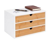 Relaxdays Caja con 3 Cajones, Bambú y MDF, Blanco/Natural | Organizador de Escritorio, 20 x 33 x 21 cm
