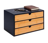 Relaxdays Caja con 3 Cajones, Bambú y MDF, Negro/Natural | Organizador de Escritorio, 20 x 33 x 21 cm