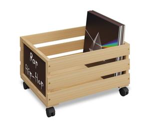 Relaxdays Caja con ruedas para discos de vinilo marrón claro,negro