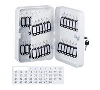 Relaxdays Caja Cuelga Llaves, con Cerradura, 48 Ganchos, 25x18x8 cm, Portallaves Hierro y Plástico, Blanco