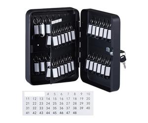 Relaxdays Caja Cuelga Llaves, con Cerradura, 48 Ganchos, 25x18x8 cm, Portallaves Hierro y Plástico, Negro