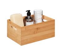 Relaxdays Caja de Almacenaje Bambú Apilable, Robusta, Cajón de Madera sin Tapa, 14 x 30 x 20 cm, con Asas, Natural