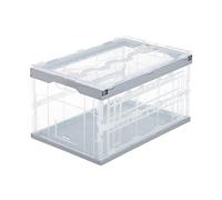 Relaxdays Caja de Almacenaje con Tapa Plegable, Plástico, Transparente-Gris, 31.5 x 59.5 x 39.5 cm