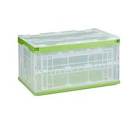 Relaxdays Caja de Almacenaje con Tapa Plegable, Plástico, Transparente-Verde, 31.5 x 59.5 x 39.5 cm