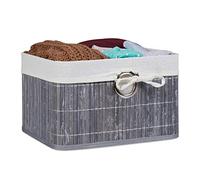 Relaxdays, 20x31x31 cm, Gris Caja de almacenaje, Funda Textil, Bambú, Rectangular, Accesorio Decorativo, Acero