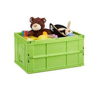 Relaxdays Caja de Almacenaje Plegable 60 L, Plástico, Verde, 31.5 x 58.5 x 40 cm
