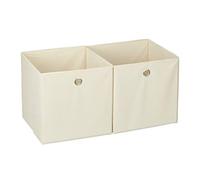 Relaxdays Caja de almacenaje, Set doble, Cuadrada, Cestas textiles, 30x30x30 cm, Beige