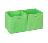 Relaxdays Caja de almacenaje, Set doble, Cuadrada, Cestas textiles, 30x30x30 cm, Verde