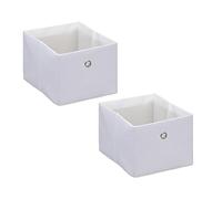 Relaxdays Caja de Almacenamiento Cajas de Almacenaje Plegables Set de 2, Cajones Tela Pequeños, 16 x 20,5 x 25 cm, Pongotodos, Color Blanco, Poliéster, 16 x 20.5 x 25 cm