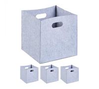 Relaxdays Caja de Almacenamiento Cestas de Almacenaje de Fieltro, Set de 4, Cajas Plegables para Estantería, 30x30x30 cm, Asas, Gris