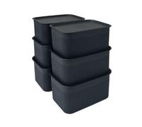 Relaxdays Set 6 Cajas organizadoras con Tapa, 5 L, H x W x D: 13×26,5×19 cm, apilables de plástico, Negro