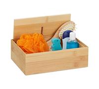 Relaxdays Caja de Almacenamiento con Tapa, Caja de bambú, decoración, para Utensilios, Caja Multiusos, pequeña, Altura: 7 x 22 x 15 cm, Natural, 100%