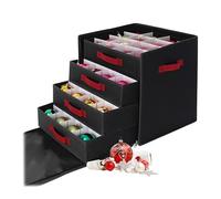 Relaxdays Caja de Almacenamiento para Adornos navideños, 64 Bolas, 40 x 36,5 x 36,5 cm, poliéster, cartón, Negra, Tela no Tejida