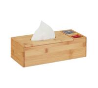 Relaxdays Dispensador de pañuelos con Tapa, Organizador, Dos Compartimentos, Bambú, 9x30,5x14,5 cm, 1 Ud., Marrón