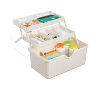 Relaxdays Caja de botiquín, 7 compartimentos, primeros auxilios, plástico, 20,5 x 30 x 21 cm, caja médica, blanca