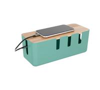 Relaxdays Caja de cables con tapa de madera marrón claro,turquesa