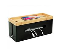 Relaxdays Caja de Cables de bambú con Tapa y Bridas, para regleta de 6 Tomas, 16x34x13.5 cm, Natural/Negro