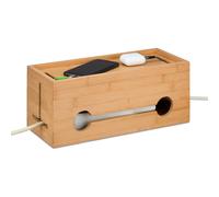 Relaxdays Caja de Cables, Organizador para 2 Regletas de Enchufes, Guardacables de Bambú, 14 x 34,5 x 14 cm, Natural