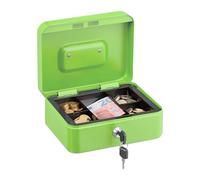 Relaxdays Caja de Dinero, Cerradura, Bandeja Extraíble, 5 Compartimentos, Cajita Hierro, 8,5 x 20 x 17 cm, Verde