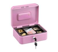 Relaxdays Caja de Dinero, Cerradura, Bandeja Extraíble, 5 Compartimentos, Cajita Hierro, 8,5 x 20 x 17 cm, Rosa, Acero
