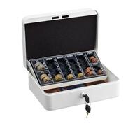 Relaxdays Caja de Dinero con Bandeja Contadora, Cerradura con Llaves, Hierro, 9x25x18 cm, para Efectivo, Blanco